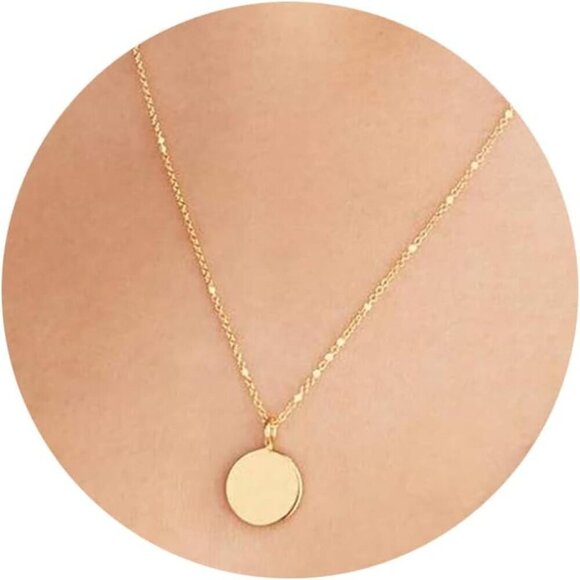 Jewelry - Dainty Bar Necklace for Women,Gold/Silver Cute Delicate Disc Necklcace,Trendy El